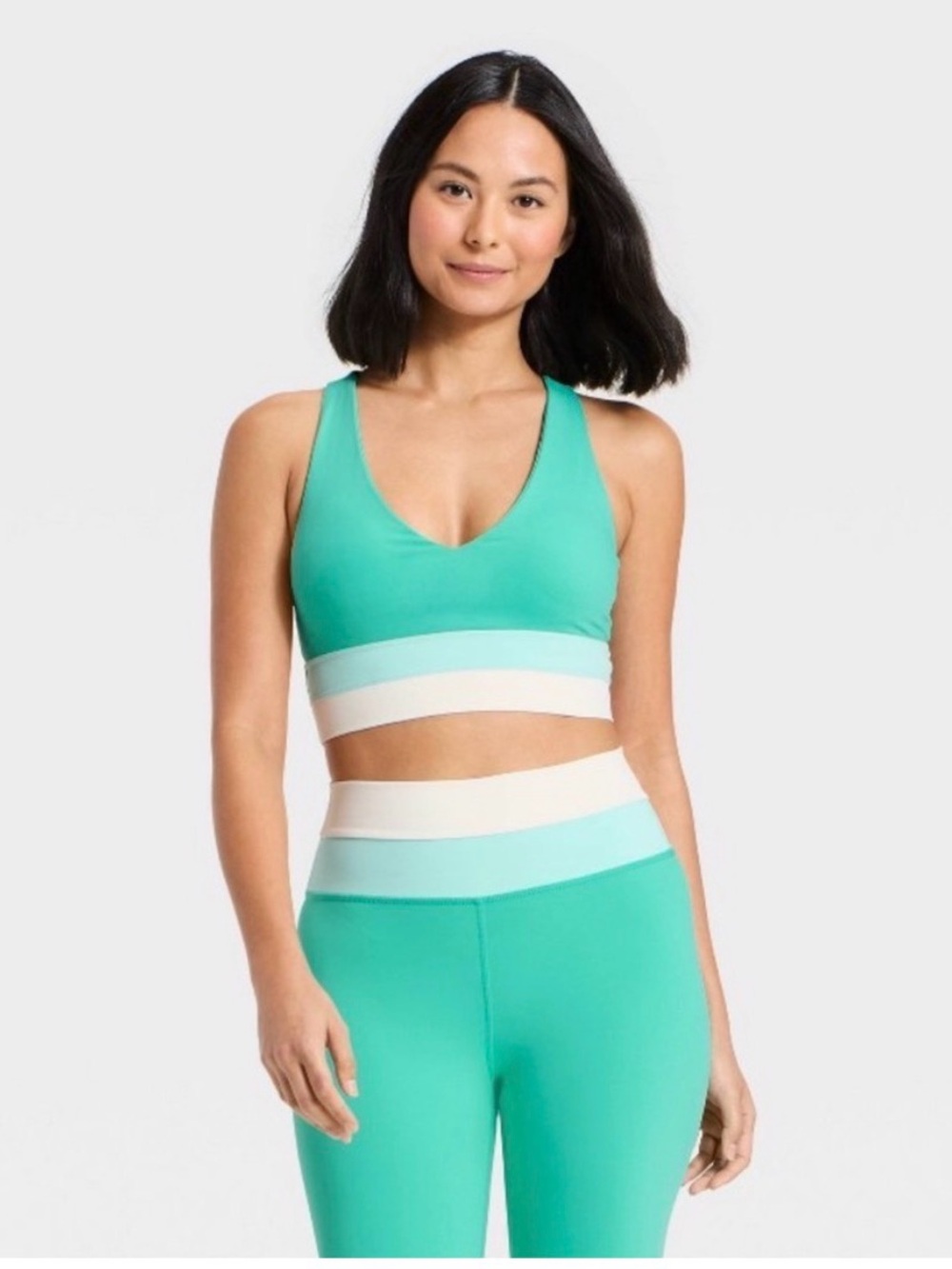 JoyLab Mint Green V-Neck Colorblock Sports Bralette